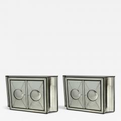 Art Deco Style Antique Glass Painted Wood Concave Mirrored Cabinets - 4338099