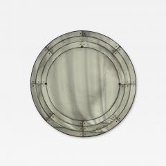 Art Deco Style Antique Glass Painted Wood Round Venetian Wall Mirror - 4604801