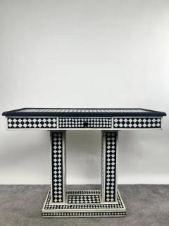 Art Deco Style Black White Resin Console Table in Diamond Pattern - 4040383