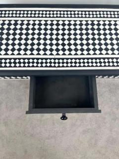 Art Deco Style Black White Resin Console Table in Diamond Pattern - 4040386