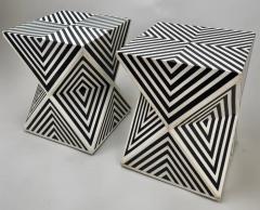 Art Deco Style Black and White Resin Sculptural Side End Table or Stool a Pair - 3508246