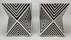 Art Deco Style Black and White Resin Sculptural Side End Table or Stool a Pair - 3508247