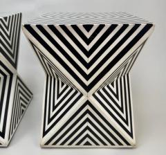 Art Deco Style Black and White Resin Sculptural Side End Table or Stool a Pair - 3508249