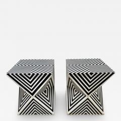 Art Deco Style Black and White Resin Sculptural Side End Table or Stool a Pair - 3510238
