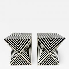 Art Deco Style Black and White Resin Side End Table or Stool a Pair - 2890779