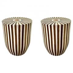 Art Deco Style Brown White Cylindrical Walnut Resin End Table or Stool a Pair - 4048025