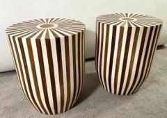 Art Deco Style Brown White Cylindrical Walnut Resin End Table or Stool a Pair - 4048029