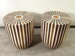 Art Deco Style Brown White Cylindrical Walnut Resin End Table or Stool a Pair - 4048030