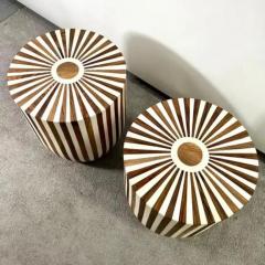 Art Deco Style Brown White Cylindrical Walnut Resin End Table or Stool a Pair - 4048031