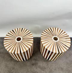 Art Deco Style Brown White Cylindrical Walnut Resin End Table or Stool a Pair - 4048032