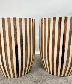 Art Deco Style Brown White Cylindrical Walnut Resin End Table or Stool a Pair - 4048034