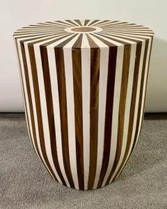 Art Deco Style Brown White Cylindrical Walnut Resin End Table or Stool a Pair - 4048035