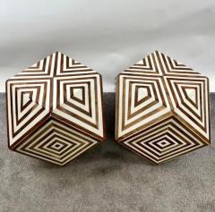 Art Deco Style Brown White Sculptural Resin Walnut Side or End Table a Pair - 4047232