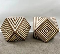 Art Deco Style Brown White Sculptural Resin Walnut Side or End Table a Pair - 4047233