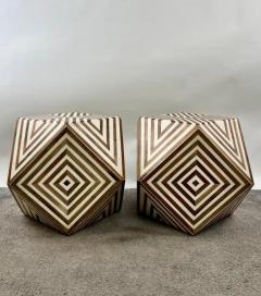 Art Deco Style Brown White Sculptural Resin Walnut Side or End Table a Pair - 4047234
