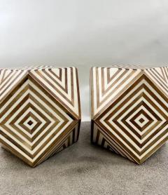 Art Deco Style Brown White Sculptural Resin Walnut Side or End Table a Pair - 4047235