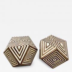 Art Deco Style Brown White Sculptural Resin Walnut Side or End Table a Pair - 4048276
