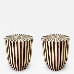 Art Deco Style Brown and White Resin Side End Table or Stool a Pair - 3089103