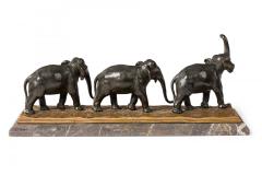 Art Deco Style Cast Metal and Marble Sculpture of Three Marching Elephants - 4197061
