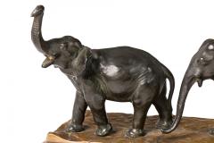 Art Deco Style Cast Metal and Marble Sculpture of Three Marching Elephants - 4197063