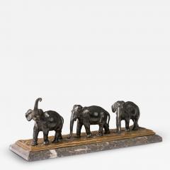 Art Deco Style Cast Metal and Marble Sculpture of Three Marching Elephants - 4214085