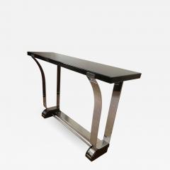 Art Deco Style Console Table Curved Stainless Stell and Black Lacquer - 1092511