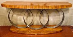 Art Deco Style Console Table Mid Century Modern Heavy Three Chrome Loops - 2953088