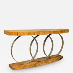 Art Deco Style Console Table Mid Century Modern Heavy Three Chrome Loops - 2957075