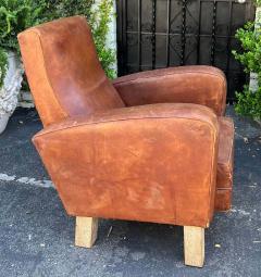 Art Deco Style Distressed Leather Club Chair - 3069511