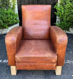 Art Deco Style Distressed Leather Club Chair - 3069512