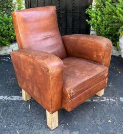 Art Deco Style Distressed Leather Club Chair - 3069518