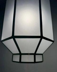Art Deco Style Frosted White Milk Glass Bronze Octagonal Pendant a Pair - 4115033