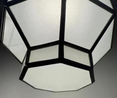 Art Deco Style Frosted White Milk Glass Bronze Octagonal Pendant a Pair - 4115036