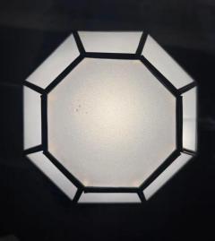 Art Deco Style Frosted White Milk Glass Bronze Octagonal Pendant a Pair - 4115039