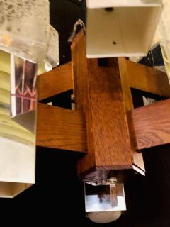 Art Deco Style Glass and Burl Wood Chandelier with 12 Lights and 2 Tier - 2938776