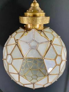 Art Deco Style Globe White Milk Brass Chandelier Pendant or Lantern - 3037755
