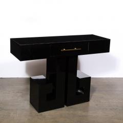 Art Deco Style Greek Key Console with Brass Pull and Drawer - 2909503
