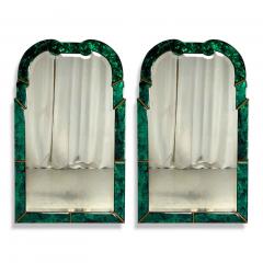 Art Deco Style Green Antiqued Beveled Glass Venetian Wall Mirrors - 4386262
