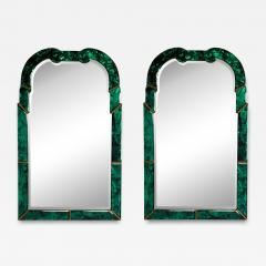 Art Deco Style Green Antiqued Beveled Glass Venetian Wall Mirrors - 4386295