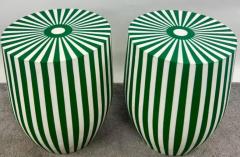 Art Deco Style Green White Cylindrical Resin Side End Table or Stool a Pair - 4047651