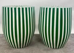 Art Deco Style Green White Cylindrical Resin Side End Table or Stool a Pair - 4047652