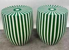 Art Deco Style Green White Cylindrical Resin Side End Table or Stool a Pair - 4047657