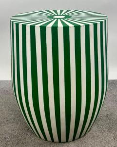 Art Deco Style Green White Cylindrical Resin Side End Table or Stool a Pair - 4047660