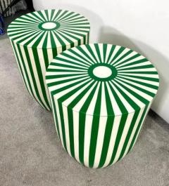 Art Deco Style Green White Cylindrical Resin Side End Table or Stool a Pair - 4047662