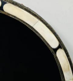 Art Deco Style Handmade White Black with Brass Inlay Round Mirror a Pair - 4022196