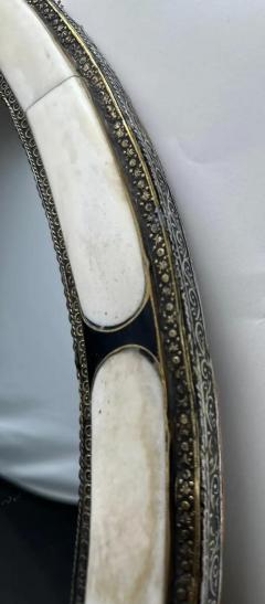 Art Deco Style Handmade White Black with Brass Inlay Round Mirror a Pair - 4022201