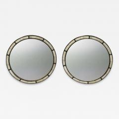 Art Deco Style Handmade White Black with Brass Inlay Round Mirror a Pair - 4023173