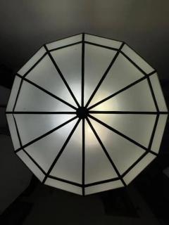 Art Deco Style Large Circular White Milk Glass Bronze Pendant Chandelier - 4056539