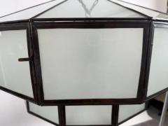 Art Deco Style Large Circular White Milk Glass Bronze Pendant Chandelier - 4123738