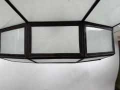 Art Deco Style Large Circular White Milk Glass Bronze Pendant Chandelier - 4123745